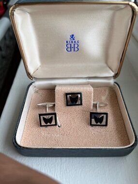 Birks vintage cuff links and tie pin set.